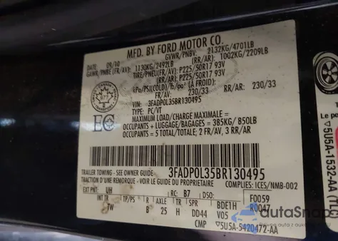 2011 Ford Fusion Hybrid z USA, uszkodzony, nr VIN 3FADP0L35BR130495